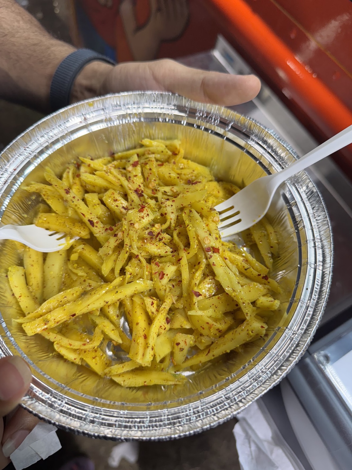 Mango chaat with chili and mustard